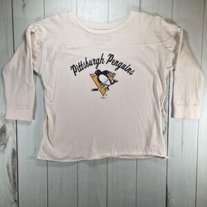 Pittsburgh Penguins Shirt Womens Medium Cream NHL Hockey 3/4 Sleeve Top